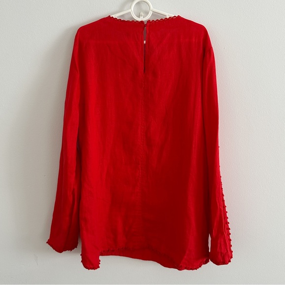 J. Crew Embroidered Red 100% Linen Top Size 2 Tall - Picture 5 of 6